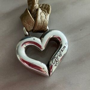 Brighton replacement Silver Open Heart Bag Charm Key Chain Olive Leather Strap